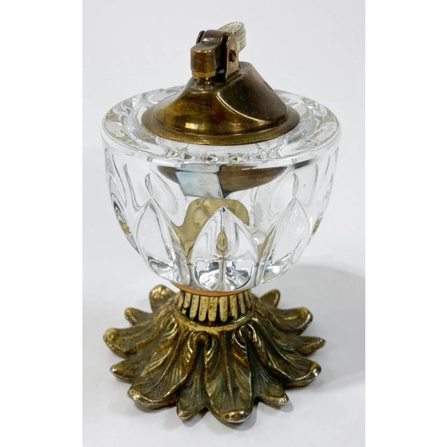 Vintage Hollywood Regency Style Brass & Cut Glass Table Lighter For Sale - Image 4 of 7