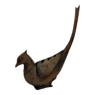 Mid Century Japanese Cast Iron Koro Bird Incense Burner Sculptural Pheasant For Sale