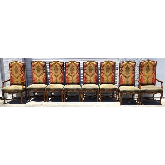 1980s Century Furniture French Dining Chairs Leather Seats Set of 8 For Sale - Image 5 of 17