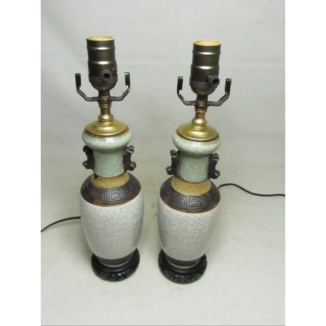 Pair of Chinese Crackle Glaze Lamps For Sale - Image 15 of 16
