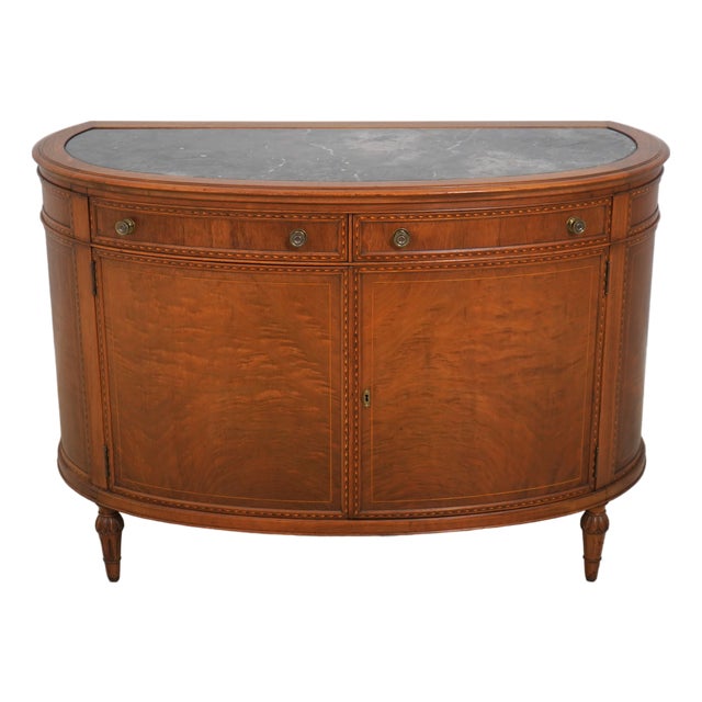 Vintage Marble Top Demilune Linen Cabinet For Sale