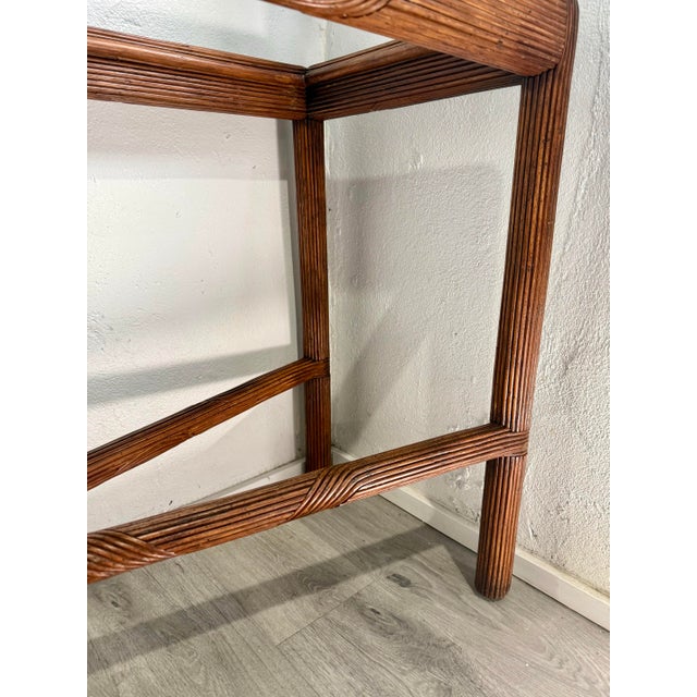 Brown 1970s Gabriella Crespi Style Pencil Reed Console Table With New Glass For Sale - Image 8 of 12
