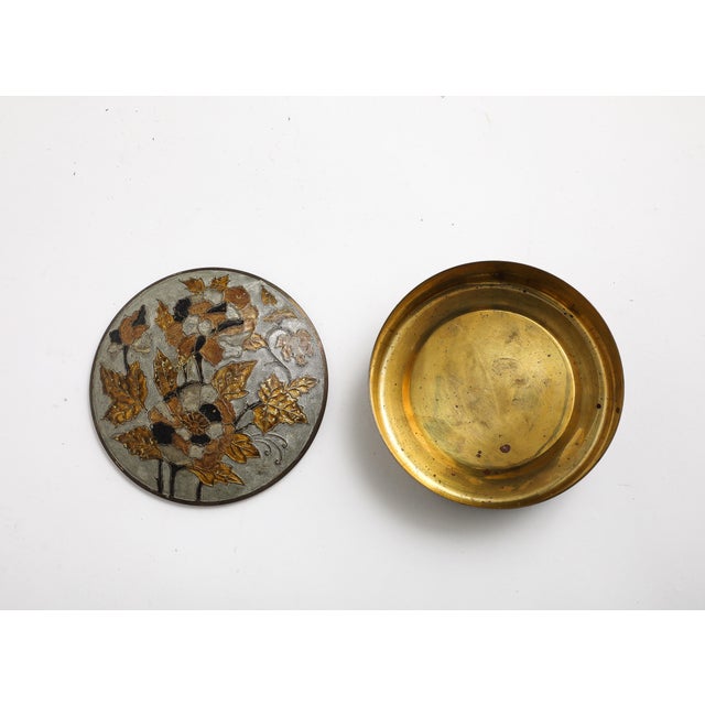 Vintage Indian Cloisonné Round Brass Trinket Box For Sale - Image 9 of 10