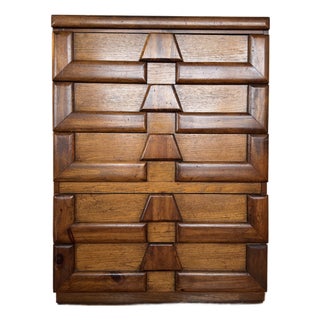 Vintage Lane Brutalist Highboy 5-Drawer Dresser, Attributed For Sale