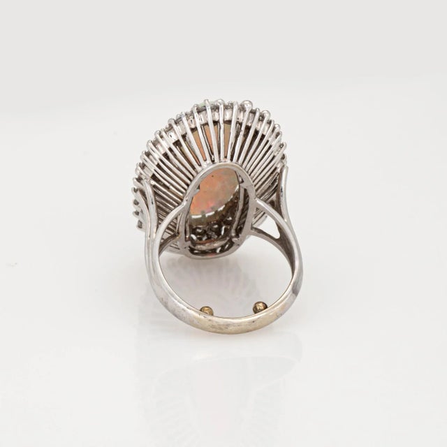 Vintage Elongated 9ct Opal 2.25ct Diamond Ring 14k White Gold Sz 5.5 Cocktail For Sale In Los Angeles - Image 6 of 6