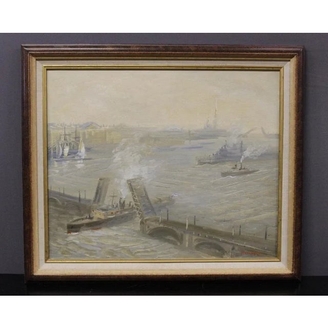 Port Scene, 20th Century, Oil on Canvas, Framed For Sale - Image 11 of 13