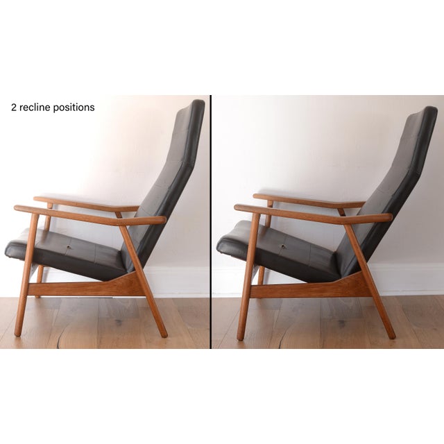 Wood MCM Danish Modern Teak & Black Vinyl Reclining Lounge Chair For Sale - Image 7 of 18