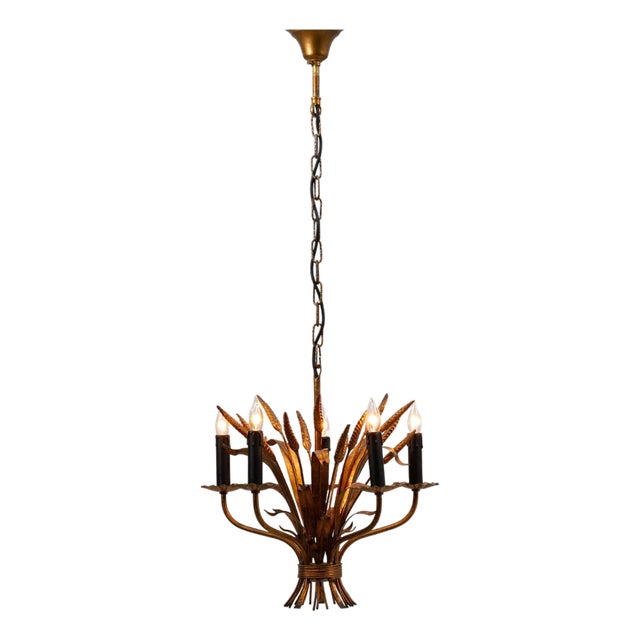 20th Century Italian Gilded Florentine Tole Wheat Sheaf Chandelier by Hans Kögl For Sale