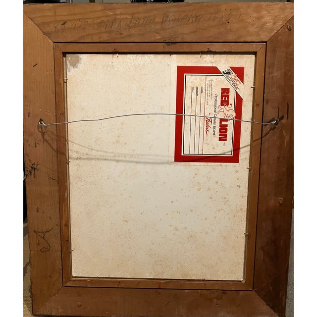 Mid-Century Modern 1970’s Op Art Geometric Abstract Painting Chunky Carved Wood Frame For Sale - Image 3 of 3