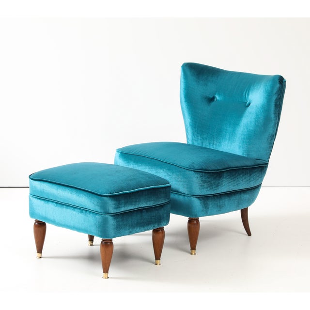 1940's Italian Petitte Slipper Chairs and Ottoman in Velvet Upholstery For Sale - Image 12 of 12