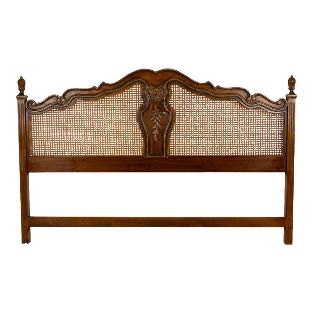 Drexel Heritage Brittany King Headboard French Caning Wicker Carved Wood For Sale