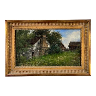 Antique American School Farmstead Landscape Oil Painting, Circa 1900 For Sale