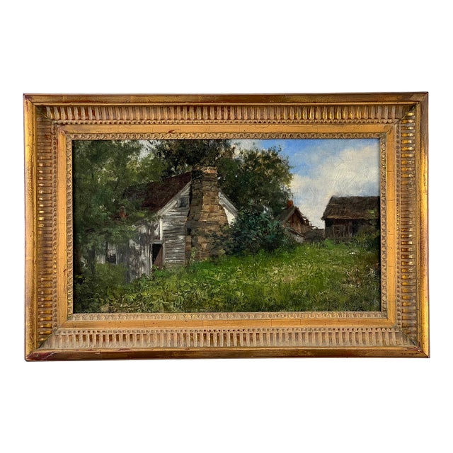 Antique American School Farmstead Landscape Oil Painting, Circa 1900 For Sale