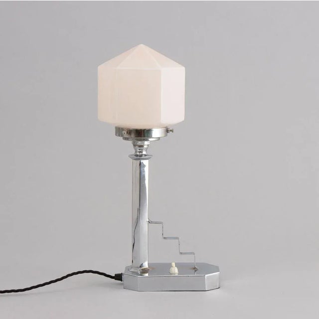 British Art Deco Table Lamp on Chrome Base with Pyramid Shade, 1930 For Sale - Image 9 of 9