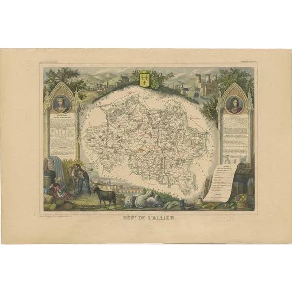 Antique map titled 'Dept. De L'Allier'. Map of the French department of l'Allier, France. This area of France is known for...
