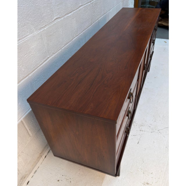 Wood Mid-Century Modern Walnut and Cane Nine Drawer Dresser For Sale - Image 7 of 16