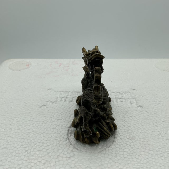 1900 - 1909 Vintage Chinese Bronze Dragon Sculpture on Waves 3” Detailed Asian Figurine For Sale - Image 5 of 6