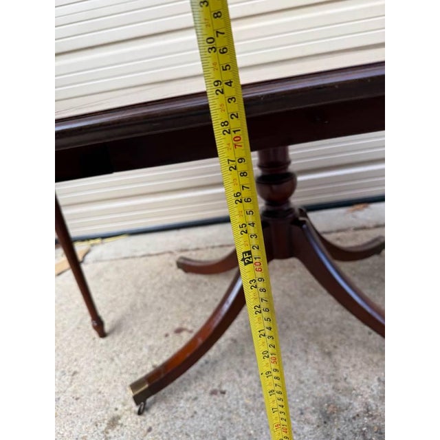 Baker Furniture Georgian Style Banded Wood Pedestal Extension Oval Dining Table With Leaf For Sale - Image 17 of 18