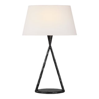 Ian K. Fowler by Visual Comfort Signature Cesta 28" Sculpted Table Lamp in Aged Iron with Linen Shade For Sale