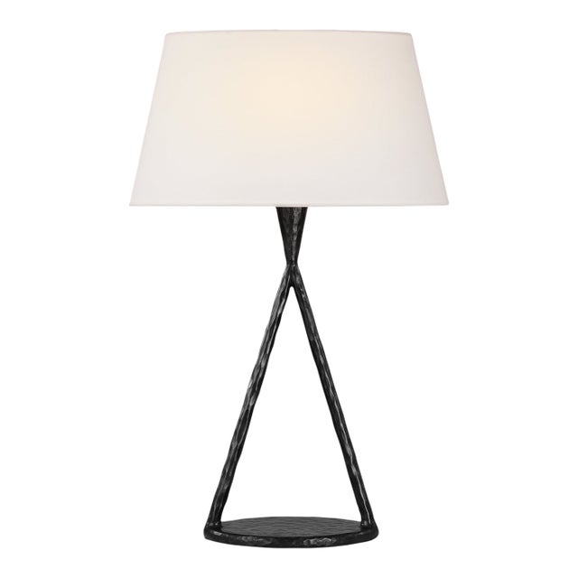 Ian K. Fowler by Visual Comfort Signature Cesta 28" Sculpted Table Lamp in Aged Iron with Linen Shade For Sale