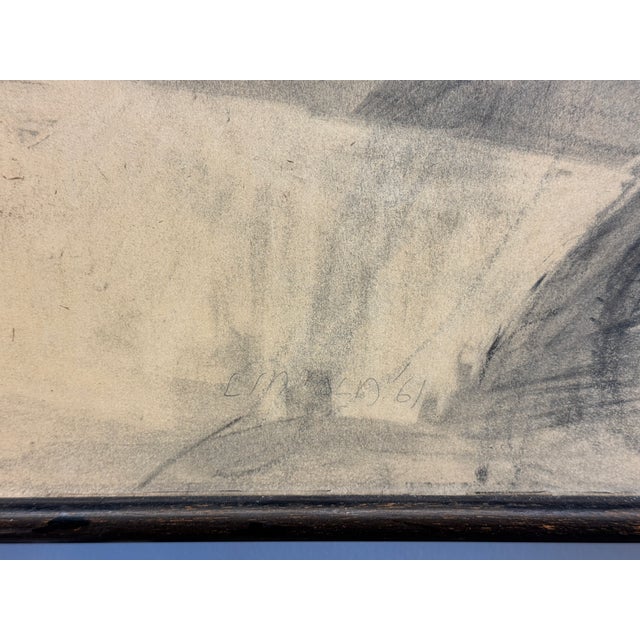 1961 Original Asian Screen Style Charcoal/Graphite Art, Magpie, by Lincoln, Framed For Sale - Image 4 of 10