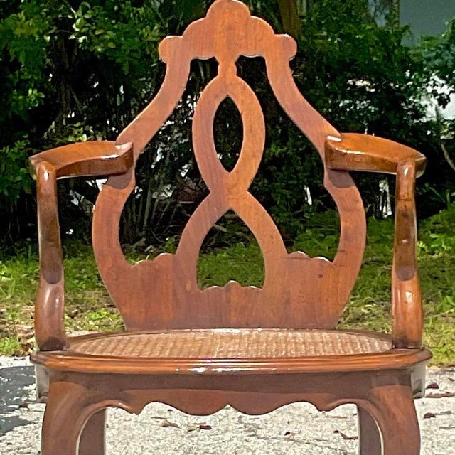 Vintage Boho Italian Fruitwood Venetian Style Cane Chair For Sale - Image 14 of 14