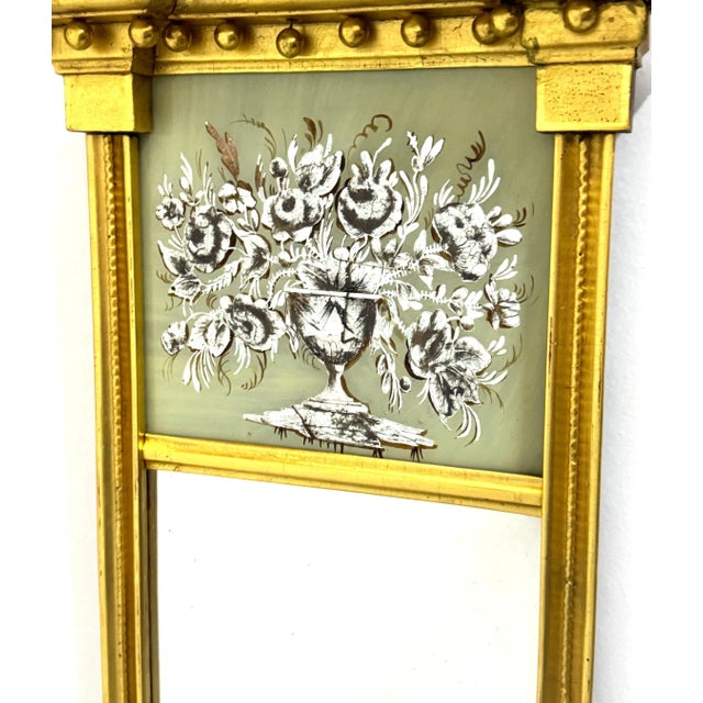 Gold American Federal Églomisé and Giltwood Trapezoidal Pier Mirror For Sale - Image 8 of 10