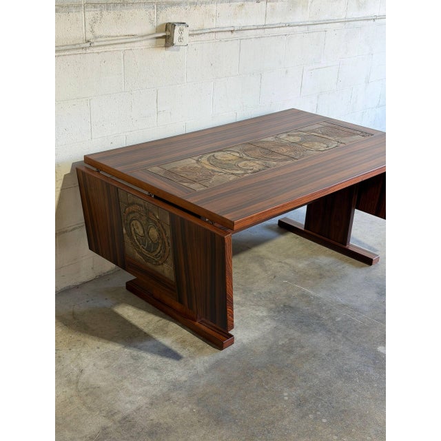 Brown In Style of Gangsø Møbler Ox Art Tile Dining Table Two Leaves Rosewood Danish Mid-Century Modern 1970s For Sale - Image 8 of 11