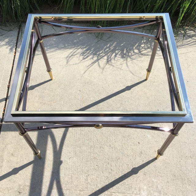 Gray Jansen Style Gun Metal End Table With Brass Mounts From Design Institute of America For Sale - Image 8 of 13