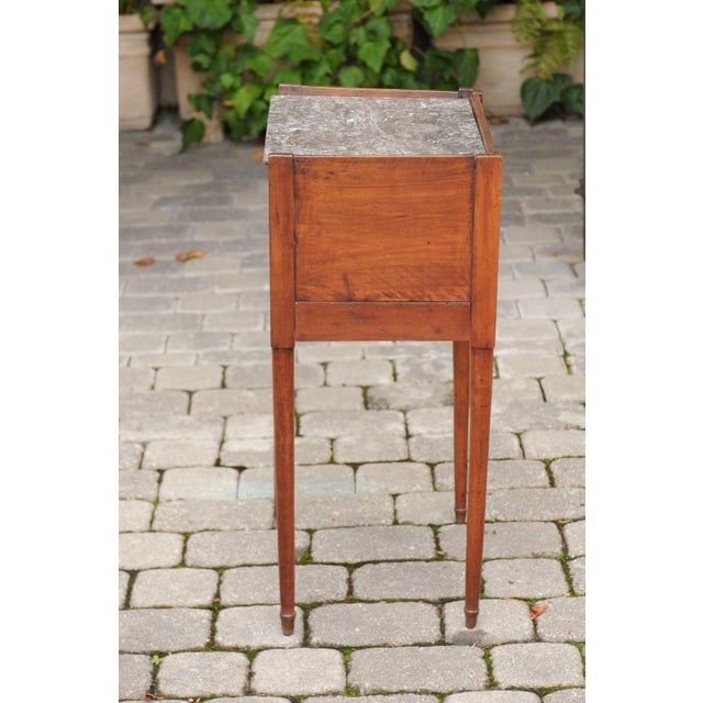 French 1860s Walnut Side Table with Tambour Door, Marble Top and Tapered Legs For Sale - Image 9 of 10