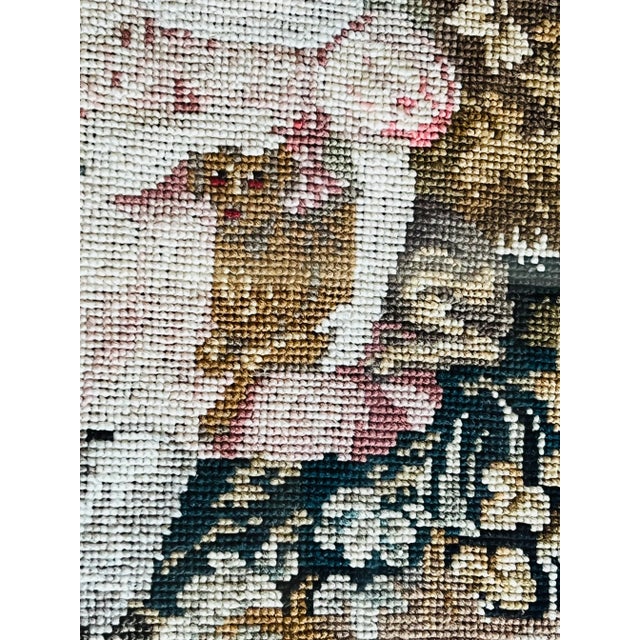 Late 19th Century Antique Birds Eye Maple Frame Child With Dog Needlepoint For Sale - Image 5 of 12