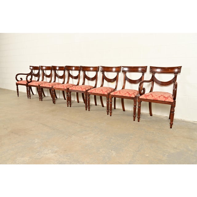 Baker Furniture Style English Regency Carved Mahogany Dining Chairs, Set of Eight For Sale - Image 14 of 14