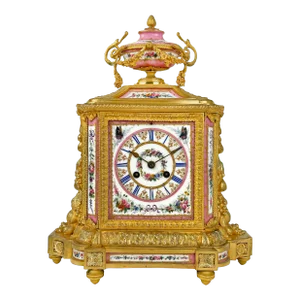 A Sevres Style Gilt Bronze & Pink Porcelain Mantel Clock, France, Circa 1880
