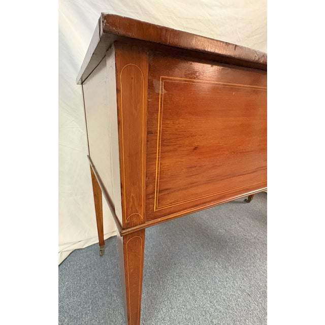 Early 1900's James Shoolbred & Co. Sheraton Revival Inlaid Mahogany Writing Desk on Casters For Sale - Image 18 of 18