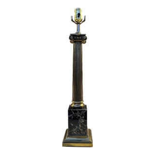 Midcentury Portoro Marble & Brass Ionic Column Table Lamp Italy For Sale