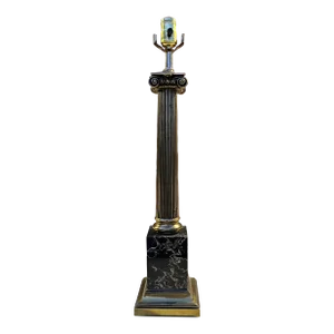 Midcentury Portoro Marble & Brass Ionic Column Table Lamp Italy