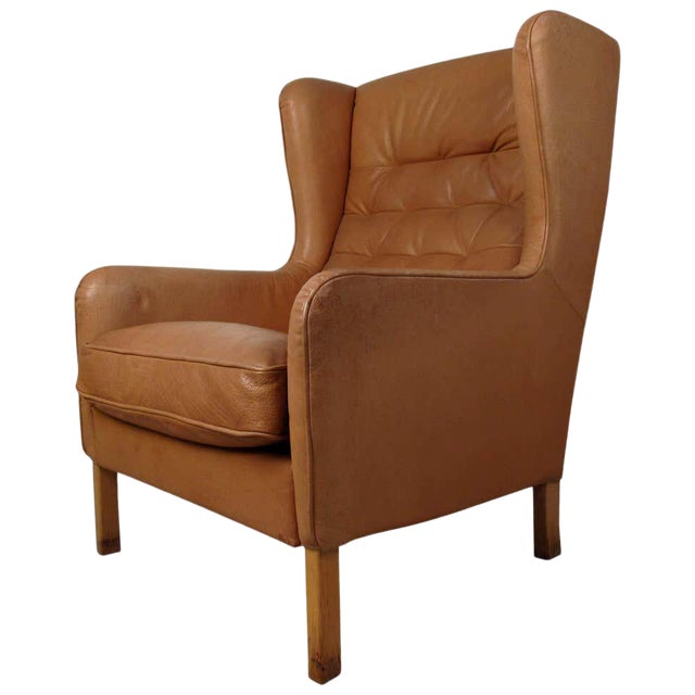 Mid Century Modern Tufted Leather Wingback Lounge Chair Chairish