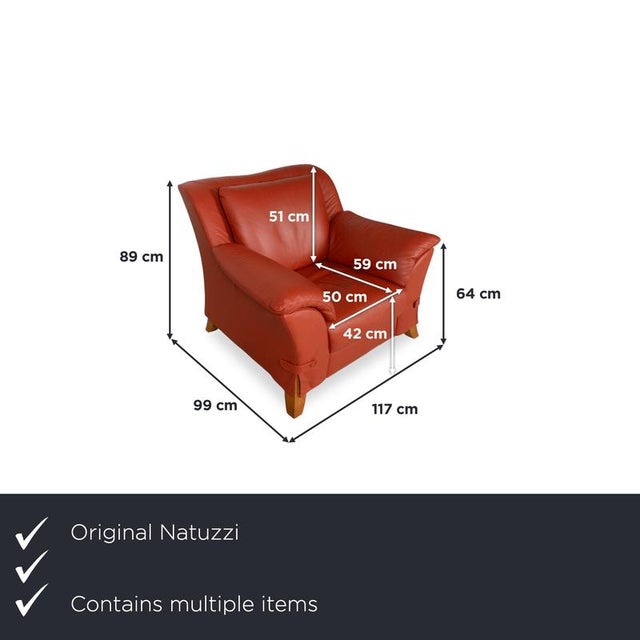 Modern Two-Seater Red Armchairs in Leather by Natuzzi, Set of 2 For Sale - Image 3 of 18