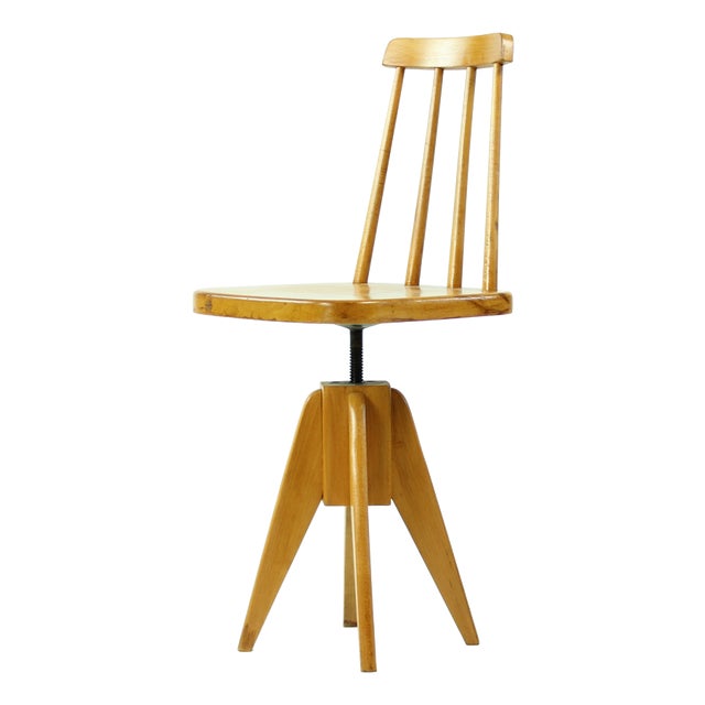 Mid-Century Piano Swivel Stool with Backrest, Former Czechoslovakia, 1960s For Sale