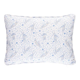 Schumacher x Marie-Chantal Rabbit Print 18" Lumbar Pillow in Blue For Sale