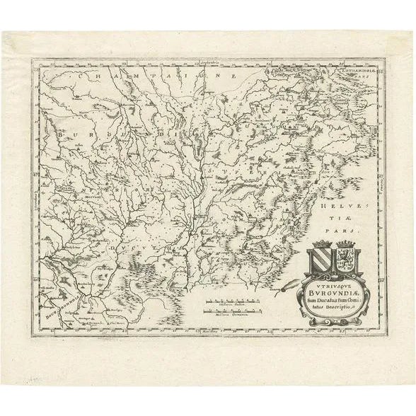 Antique Map of the Burgundy Region by Merian, 1646 For Sale