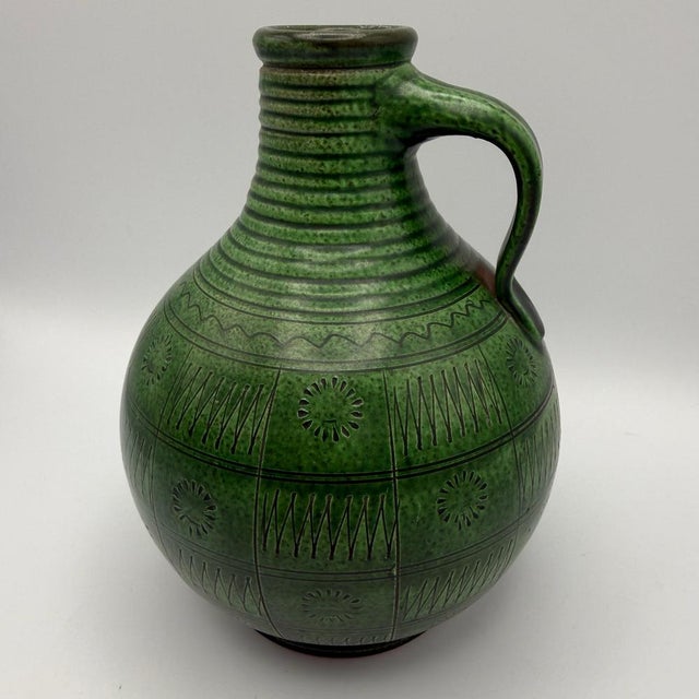 Ceramic Green Ceramic Vase with Sgraffito Decor by Wilhelm Kagel, 1960s For Sale - Image 7 of 10