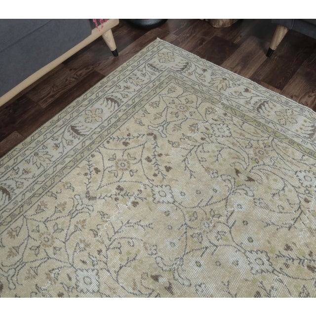 1970s Vintage Turkish Handmade Wool Cotton Green Area Rug For Sale - Image 4 of 8
