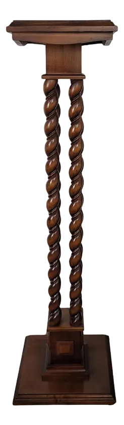 Mid-Century Italian Walnut Barley Twist Turned Pedestal Plant Stand, 1960s