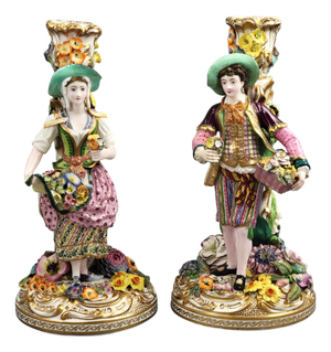 Minton Porcelain Figural Candlesticks, 1835, Set of 2