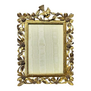 1960s Matson Ormolu Bird Dogwood Flower Gold Tone Rectangle Picture Frame For Sale