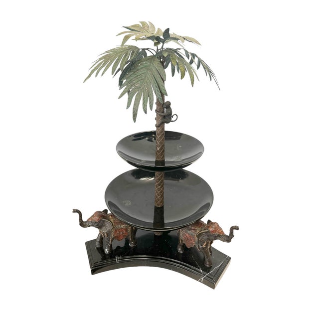 1980s Sculptural Palm Beach Regency 3-Tier Monkey & Elephant Centerpiece Server For Sale - Image 4 of 9