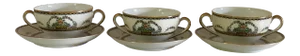 Vintage Noritake Blenkeim "M" China Bouillabaisse Cups & Saucers- Set of 3