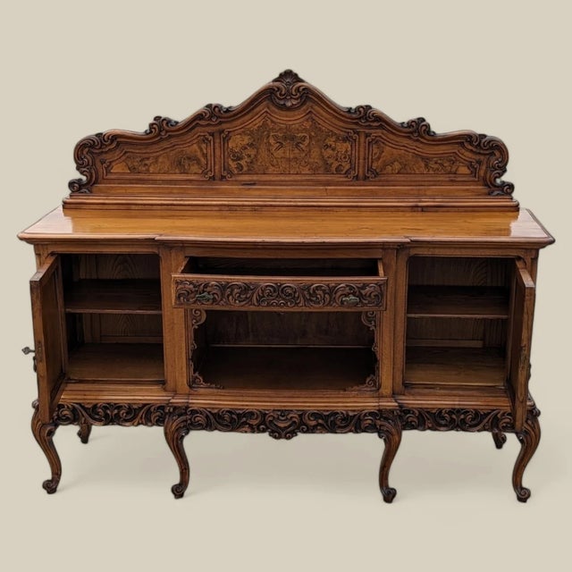 Antique Italian Carved Burl Wood Sideboard, 19th Century, Victorian, Marble For Sale In Los Angeles - Image 6 of 10