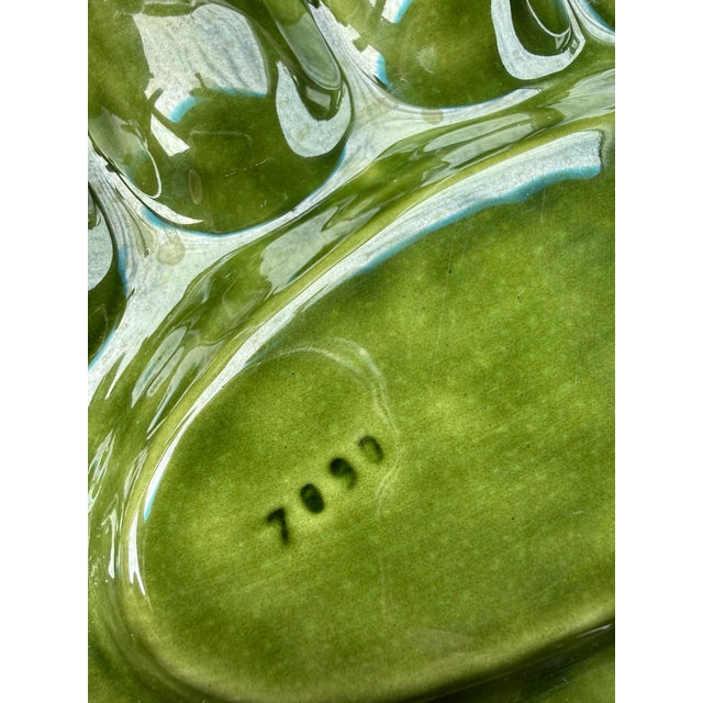 Ceramic Mid 20th Century Olfaire Portugal Majolica Oval Platter Cabbage Leaf Deviled Egg/Oyster Plate Uncommon Mold 7090 For Sale - Image 7 of 10